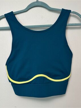 Fabletics Teal Sports Bra with Yellow Contrast Piping